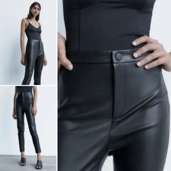 Zara Faux Leather High Wasted Leggins Black Size XXL - Picture 2 of 10